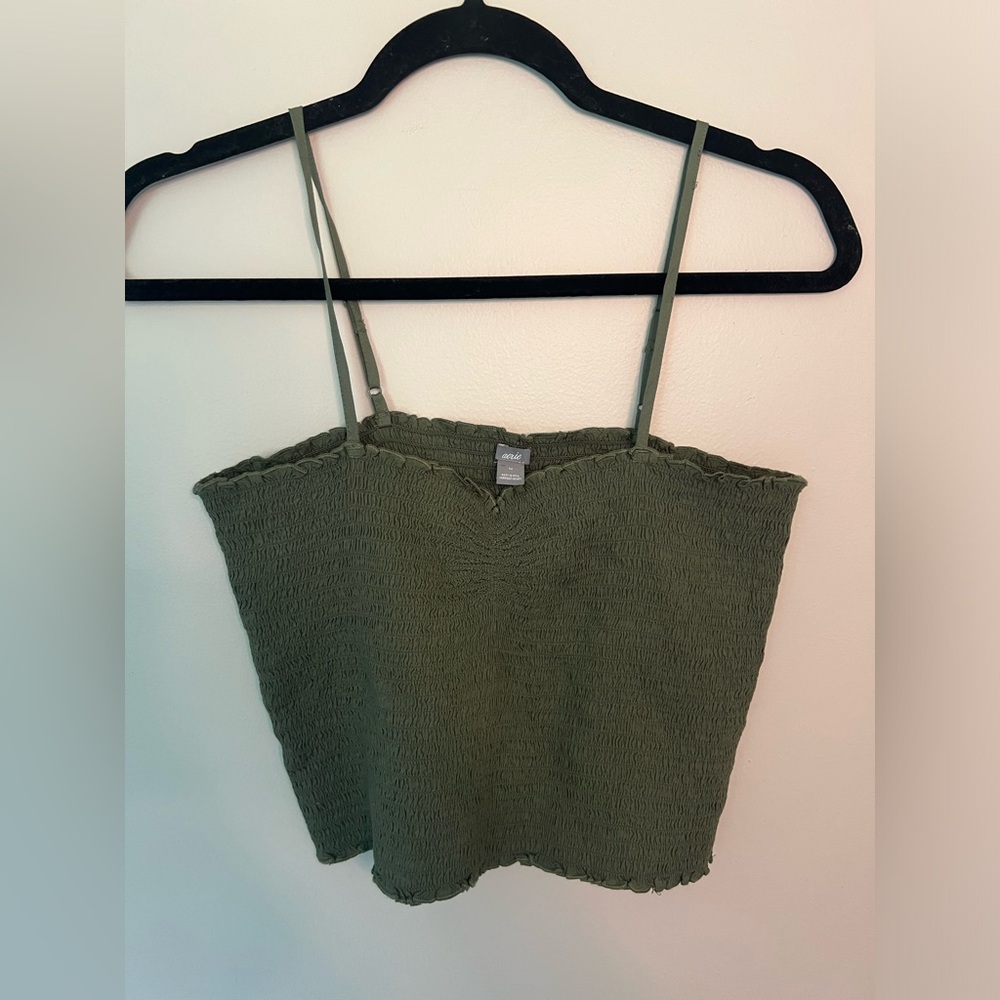 AEO Aerie Olive Green Smocked Cropped Tank